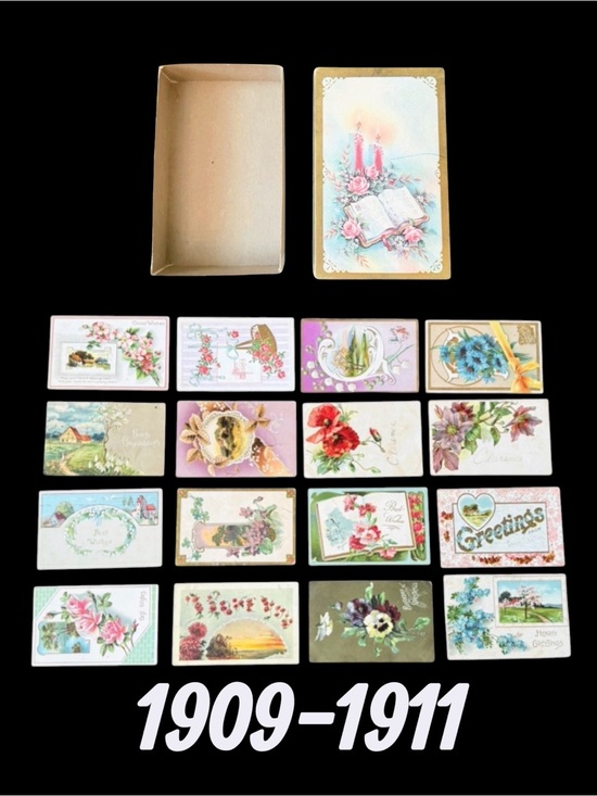Antique Other - Antique Floral Greeting Card Box with 16 Antique Post Cards 1909-1911
